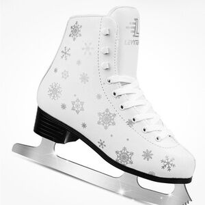 New! Plectrum Women's/Girls Ice Skates Youth White W/ Silver Snowflake